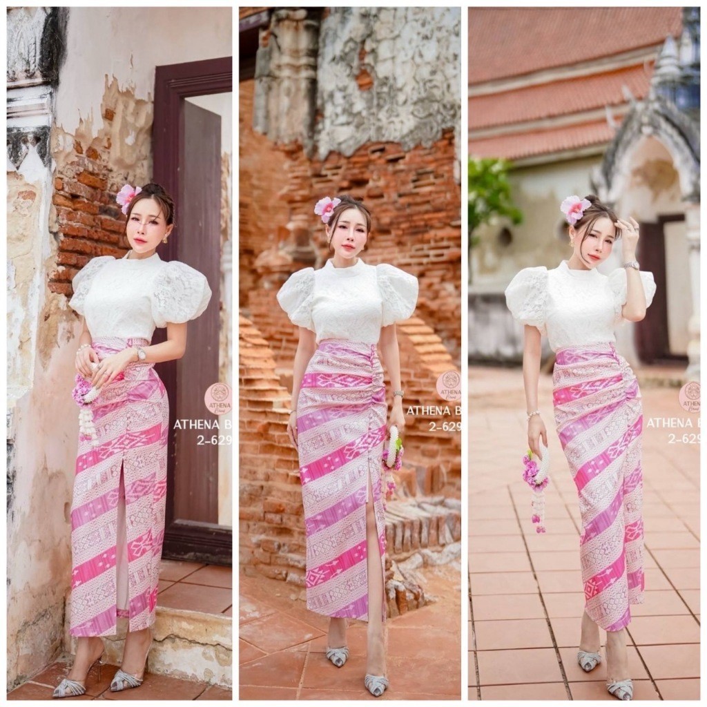 Kung_Maa (พร้อมส่ง) Athena56 Set 2ชิ้น เสื้อลูกไม้คอปีนแต่งแขนตุ๊กตาพองๆ ใช้ผ้าลูกไม้อย่างดี สวยหรู 