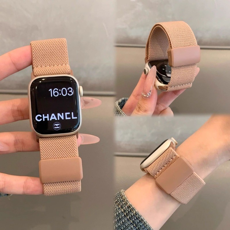 ห่วงแม่เหล็กสําหรับ Apple Watch Band 40 มม.44 มม.42 มม.46 มม.45 มม.49 มม.41 มม.38 มม. Scrunchie สร้อยข้อมือไนลอนสําหรับ iwatch 10 Ultra 2 Series 9 3 7 8 se สายคล้อง