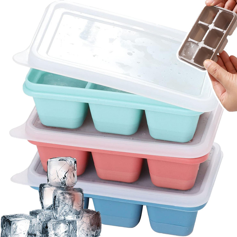 1/3/5 ชิ้น 6 กริดสแควร์ Ice Cube แม่พิมพ์พร้อมฝาปิด - ถาดน้ําแข็งซิลิโคนเกรดอาหาร Moulds - เครื่องทําน้ําแข็ง DIY แบบใช้ซ้ําได้ - อุปกรณ์ครัว