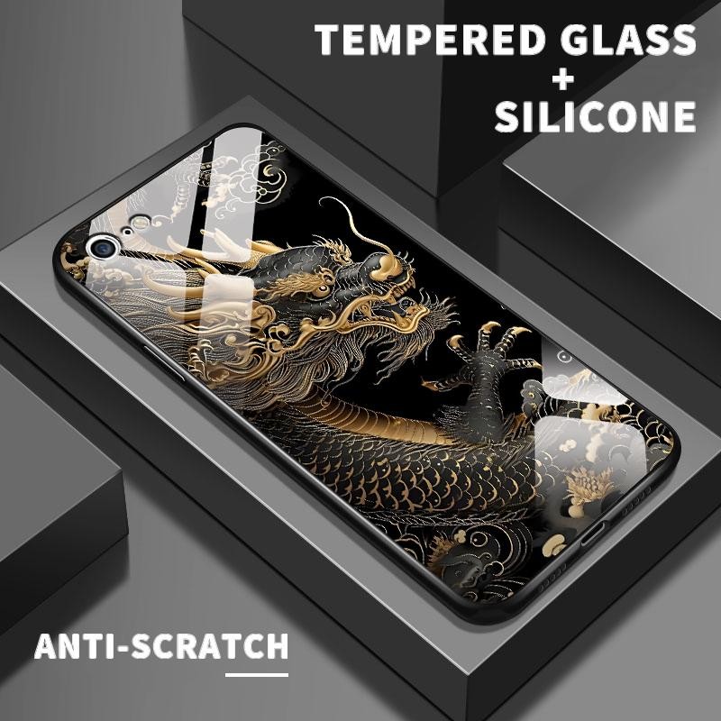 เหมาะสำหรับ Iphone 6 6S 6Plus Plus 7 8 Plus SE 2020 2022 X XS XR Max กรณีโทรศัพท์แฟชั่นเคส Simple Golden Loong Loong