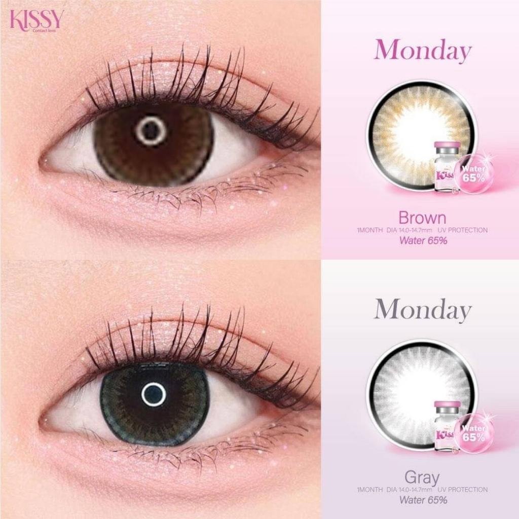 **มีค่าสายตา0.00-10.00**🔥คอนแทคเลนส์ 💗ขนาดบิ๊กอายโตมาก💗 monday /Lila (Kissylens) สี : Brown / Gray / Black