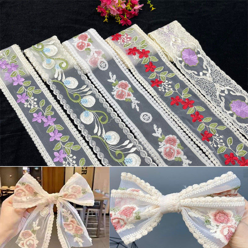 【1884人收藏】刺绣玫瑰花朵蕾丝花边 手工diy发夹材料蝴蝶结发饰 汉服花边配件[1884 Collection] Embroidered Rose Blossoms