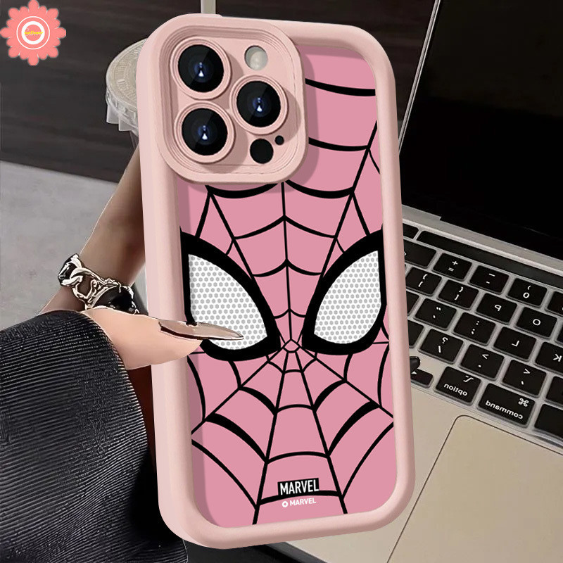 เคสโทรศัพท์มือถือแบบนิ่ม ลายการ์ตูนมาร์เวล สไปเดอร์แมน สีชมพู สําหรับ IPhone 11 15 13 14 12 Pro Max 15 7 6 8 6S Plus XR XS X Max SE 2020