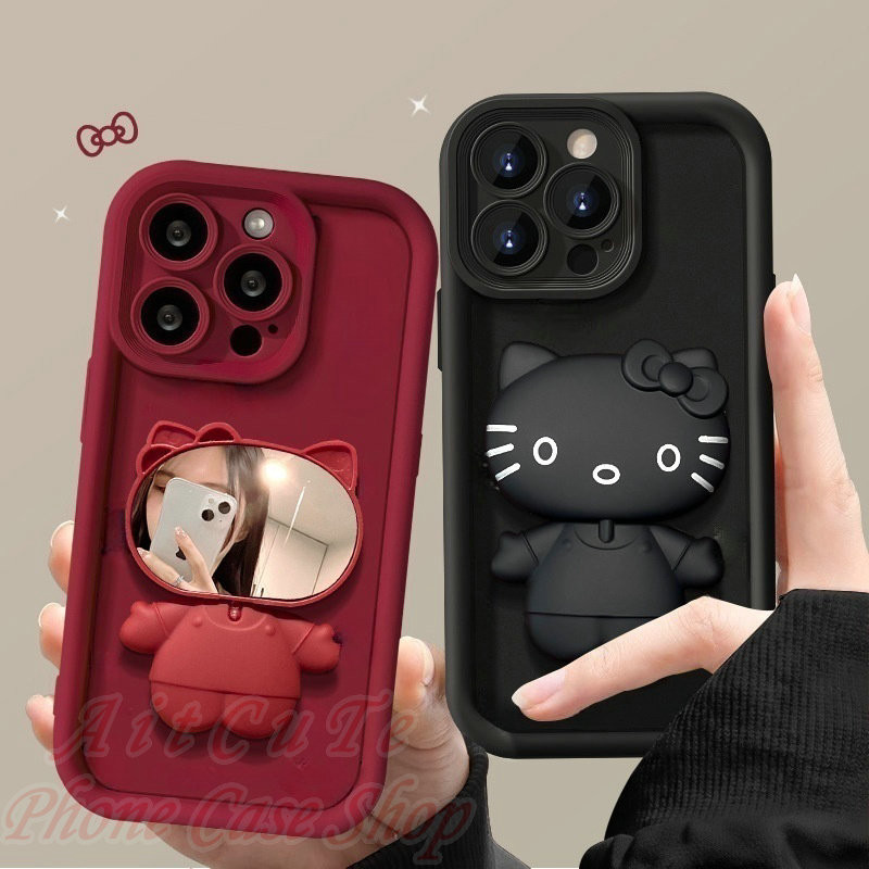 เคส for Xiaomi Redmi Note 13 12 11 11S Pro Pro+ Plus Redmi 14C 13 13C 12 12C A1 A2 A2+ A3 Plus 4G 5G MI 14T 13T 11T POCO X6 X5 X3 NFC M6 M5S F5 Pro C65 Redmi13C Redmi12C Redmi12 2023 Protect Stair Camera Hello Kitty Mirror Stand Soft Case