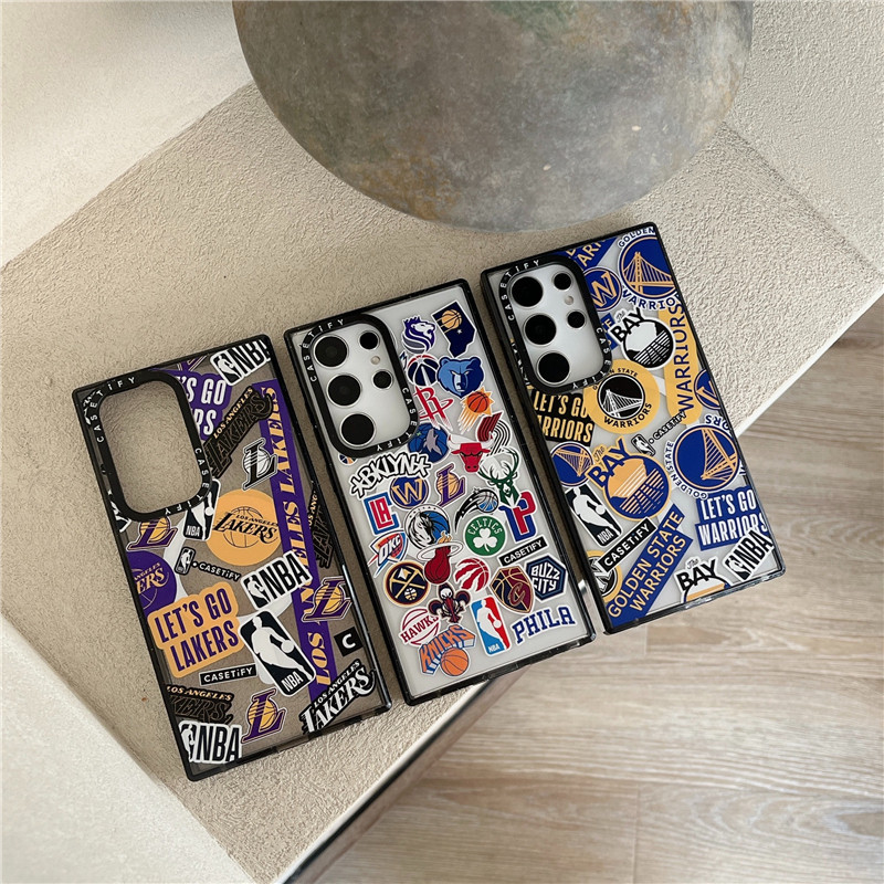 Samsung Galaxy S24 Ultra Plus S22 S23 Ultra เคสโทรศัพท์แกะสลัก CASETiFYLakers WarriorCreative NBA โลโก้แฟชั่น Magnetic Attent effect ปลอกอะคริลิคกันกระแทกฝาครอบป้องกัน