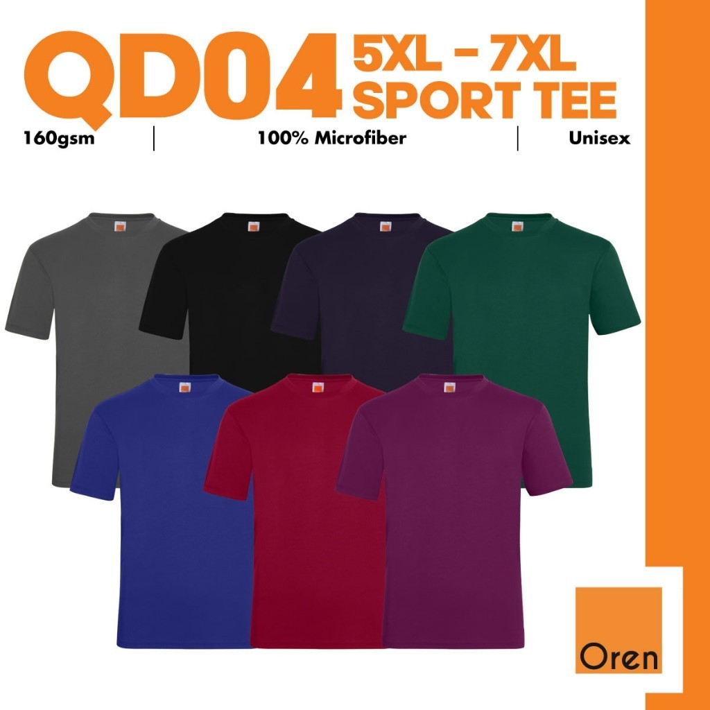 Jersey Tshirt ไมโครไฟเบอร์ Quckdry ธรรมดารอบคอ QD04 Jenama oren กีฬา PLUS ขนาด 5XL 7XL Plus Saiz ขนา
