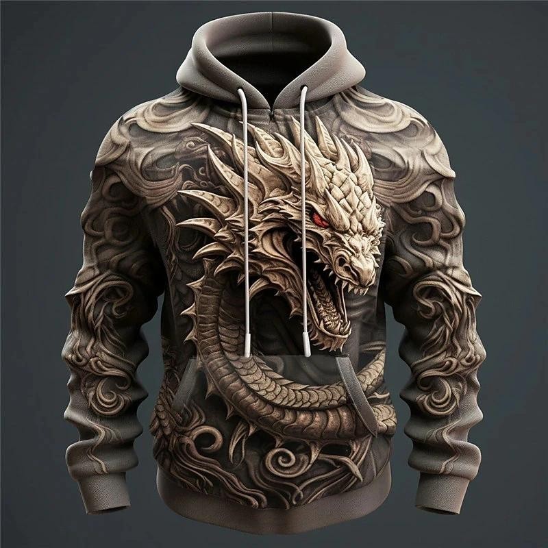 Vintage Pullover Hoodiesสําหรับชายฤดูใบไม้ร่วงRetro Hoodies 3d Coolพิมพ์ขนาดใหญ่ชายเสื้อแขนยาวStreet Manเสื้อผ้า