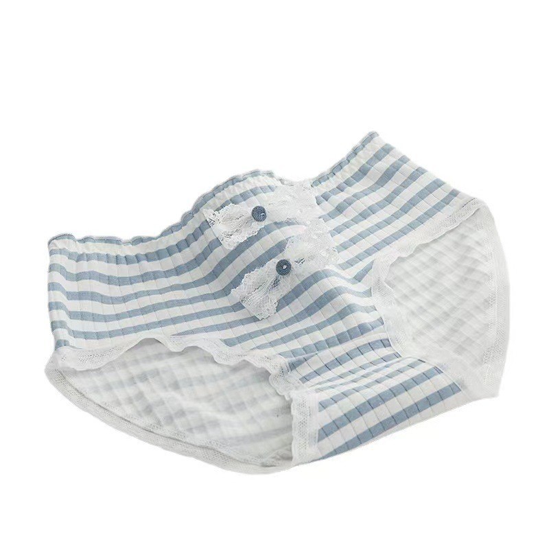 กางเกงชั้นใน ผ้าฝ้ายแท้ เอวกลาง ประดับโบว์น่ารัก สีรุ้ง สําหรับผู้หญิง - รูปที่ 7