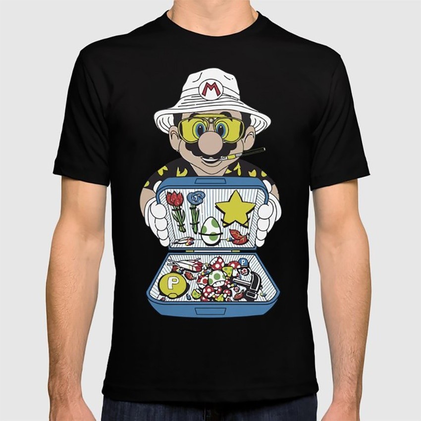 S-5XL เสื้อยืด พิมพ์ลายการ์ตูนเห็ด Mario Fear And Loathing In Las Vegas สไตล์ฮิปสเตอร์ S-5XL