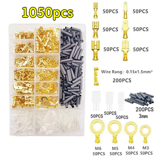 KCTS ขั้วหางปลาทองเหลือง1050pcs เชื่อมต่อสายไฟ หางปลาแบนเมีย หางปลาทองเหลือง 2.8/4.8/6.3มิล