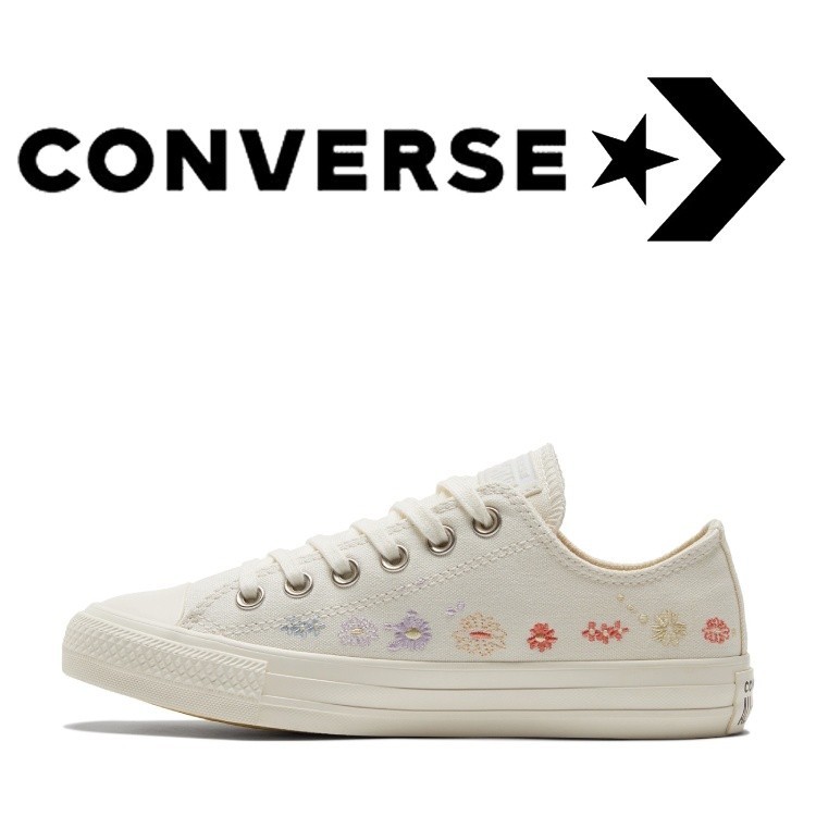 Converse All Star ปัก floret LOW Classics Original Authentic ผ้าใบรองเท้าเชือกผูกรองเท้านักเรียนรอง