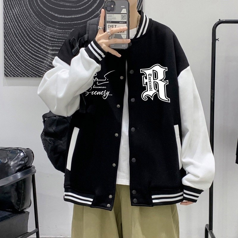 เสื้อแจ็กเก็ตเบสบอลลําลอง ทรงหลวม สไตล์อเมริกัน สตรีท สําหรับผู้ชาย และคู่รัก