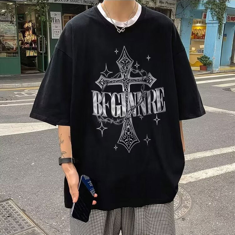 เสื้อยืดแขนสั้นลําลอง แขนห้าส่วน ทรงหลวม ขนาดใหญ่ สไตล์ฮิปฮอป แฟชั่นฤดูร้อน สําหรับผู้ชาย