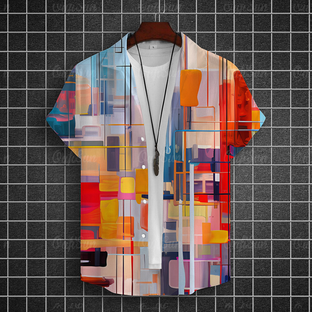 เสื้อเชิ้ตฮาวาย แขนสั้น ลายสก๊อต 3d หลากสี สไตล์วินเทจ สําหรับผู้ชาย