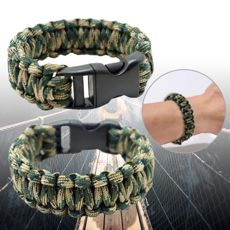 Aaur 2 ชิ้นกีฬากลางแจ้งสร้อยข้อมือยุทธวิธี Paracord Survival สายรัดข้อมือเชือก Emergencies