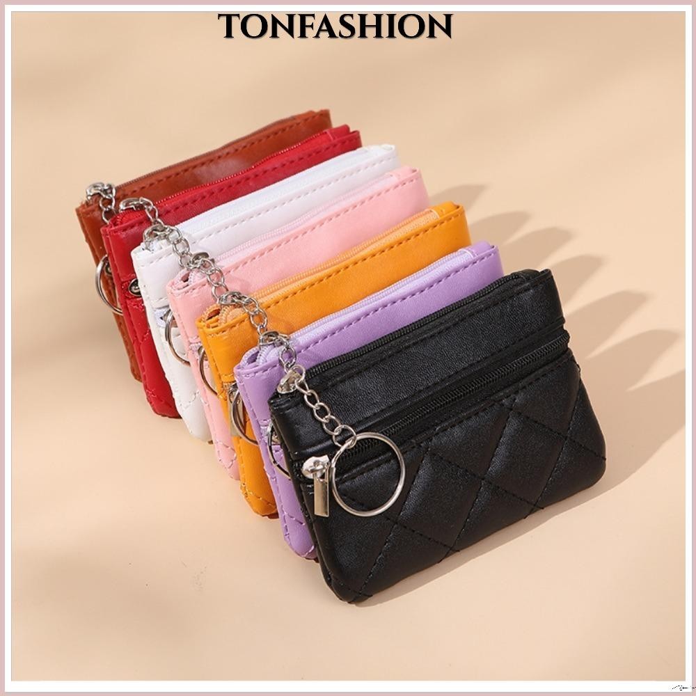 Tonfashion กระเป๋าสตางค์ กระเป๋าใส่เหรียญ หนัง PU มีซิป สองชั้น น้ําหนักเบา สําหรับผู้หญิง