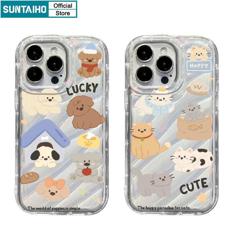 Suntaiho เคสไอโฟน เคสโทรศัพท์มือถือแบบนิ่ม TPU ใส กันกระแทก ลายการ์ตูนสุนัข แมวน่ารัก สําหรับ Iphone 15 14 12 13 11 Pro Max IP 7 8 Plus Iphon X XS XR Xs Max