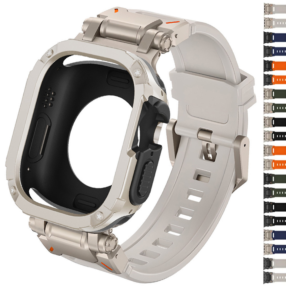 Mecha เคสนิ่ม พร้อมสายนาฬิกาข้อมือยาง หรูหรา สําหรับ Apple Watch Ultra 49 45 44 มม. Iwatch Series Ultra2 9 8 7 6 5 4 SE