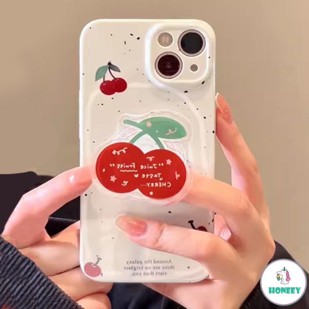 เคสโทรศัพท์มือถือ PC แข็ง กันฝุ่น ปิดด้านหลัง ลายเชอร์รี่ พร้อมที่ตั้งวาง สําหรับ Iphone 11 15 14 Pro Max 12 13 Promax XR XS Max 7Plus 8Plus 7G 8G SE