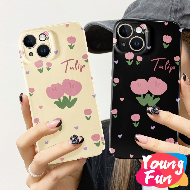 สําหรับ Realme ดอกทิวลิปการ์ตูน น่ารัก C35 C31 C3 C25 C21 C30 C20 C17 C15 C12 C11 GT Realme 5 6เคสโทรศัพท์มือถือแบบนิ่ม TPU กันกระแทก กันรอยกล้อง สีวาว
