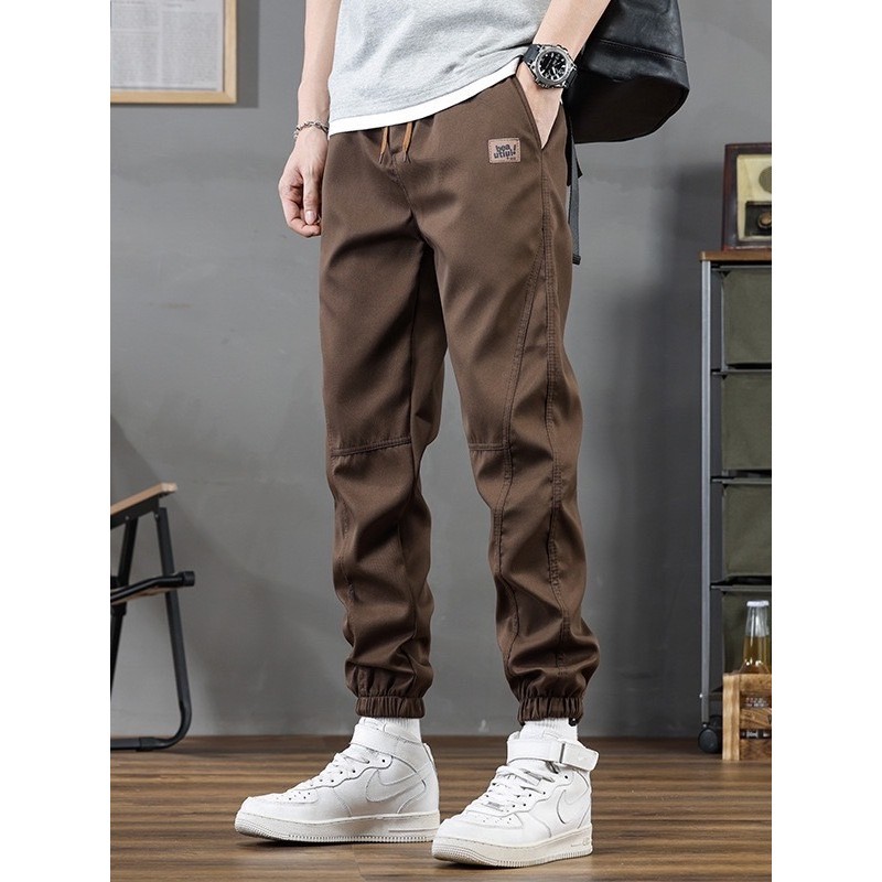 #054#L-5XL#กางเกงขายาวผู้ชายผ้าคอตตอนทรงขาจั้มงานปักสวยๆกางเกงแฟชั่นสไตล์เกาหลีเอวยางยืดใส่สบาย