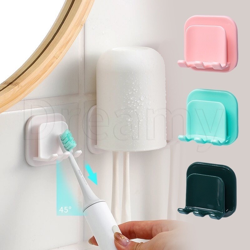 2-in-1 ที่วางแปรงสีฟันและแก้ว - ชั้นแขวนแปรงสีฟันไฟฟ้า - ติดผนัง, กาวในตัว, ไม่ต้องเจาะ - อุปกรณ์ห้องน้ํา - ที่วางแก้วแปรงสีฟันสร้างสรรค์