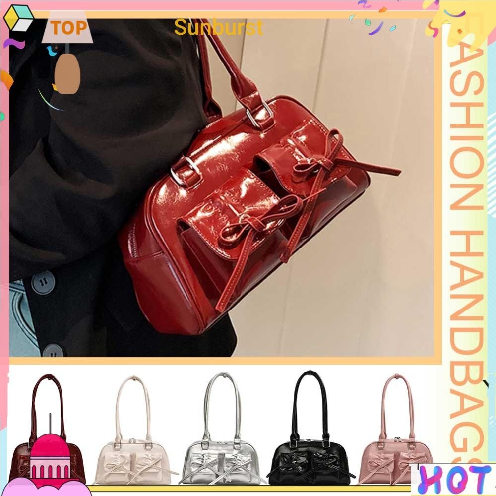 [Sunburst11.th] กระเป๋าหนัง PU ประดับโบว์ ลําลอง สําหรับผู้หญิง