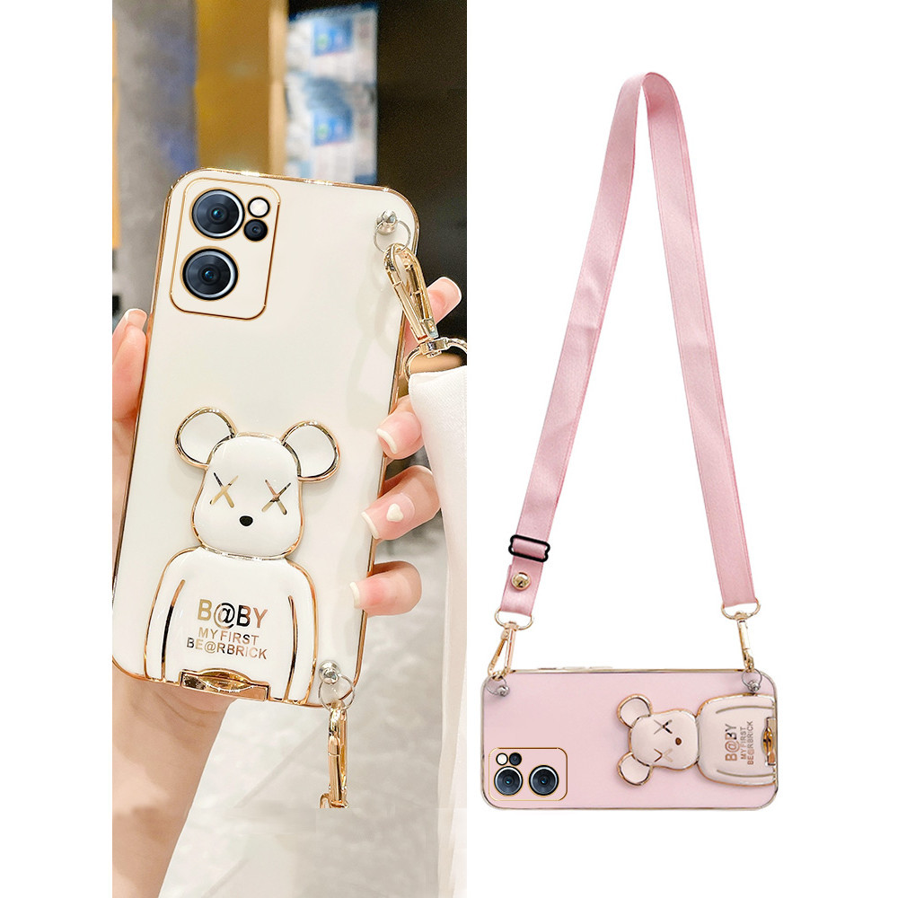 สําหรับ Iqoo 13 ชุบสําหรับ Vivo X200 Pro Mini X100 Ultra X 200 X100S Pro Bear ผู้ถือ Crossbody Lanyard TPU ซิลิโคนนุ่ม