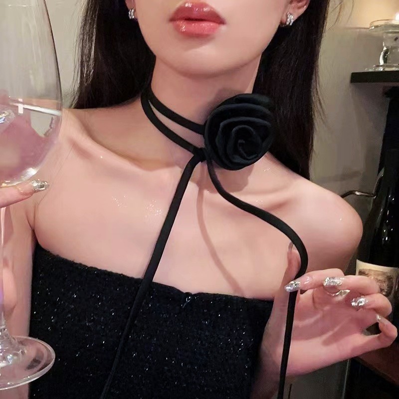 สร้อยคอโชคเกอร์ ดอกคามิเลีย ดอกกุหลาบ หวานแหวว เครื่องประดับสําหรับผู้หญิง
