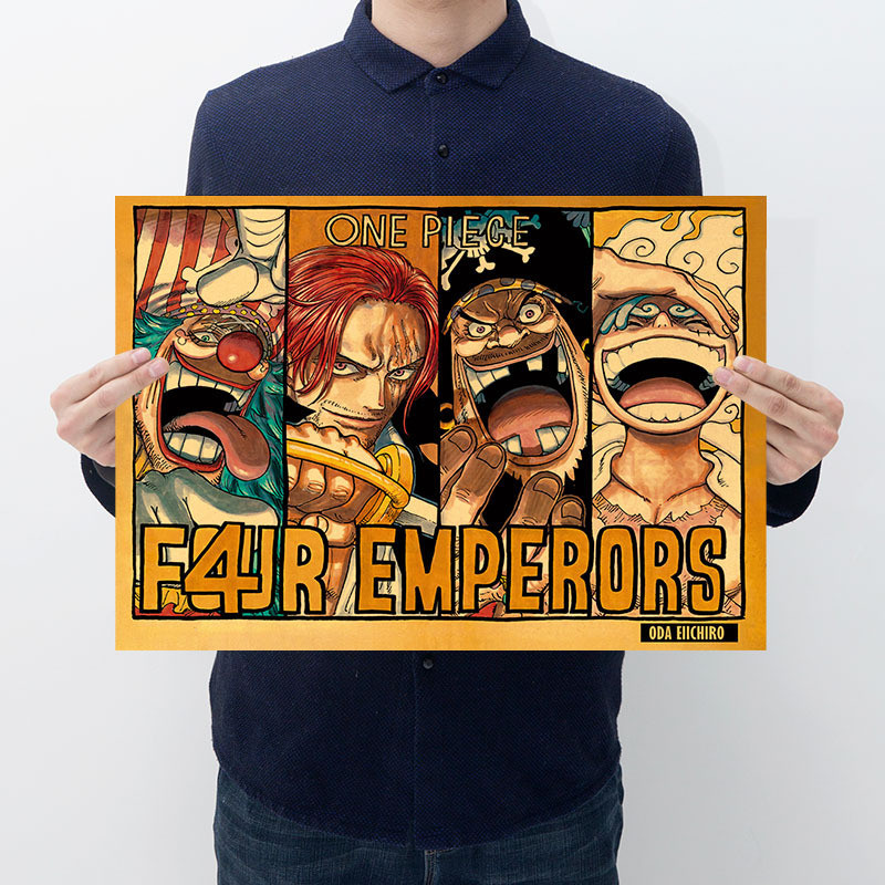 โปสเตอร์กระดาษคราฟท์ ลายการ์ตูนอนิเมะ One Piece Four Emperor B Style ขนาด 50.5x35 ซม. สําหรับตกแต่งคาเฟ่ บาร์