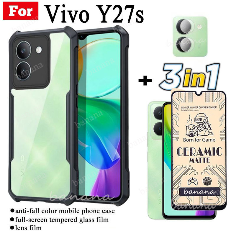 3 in 1 Vivo Y27s เคสโทรศัพท์กันกระแทกสําหรับ Vivo Y 27 Y17S Y36 Y15S Y15A ฟิล์มฝ้าเซรามิก + ฟิล์มเลน