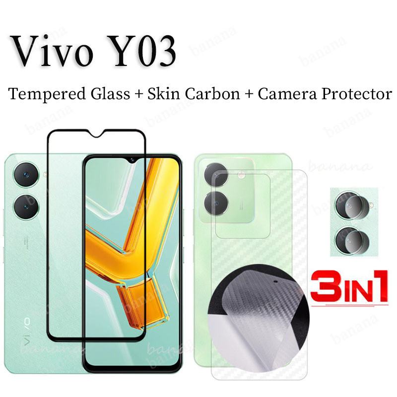 3 in 1 ฟิล์มกระจกนิรภัยกันรอยหน้าจอ เลนส์กล้อง สําหรับ Vivo Y03 Vivo Y 03 Y0 3 Y27s Y27 Y17s Y02t Y0