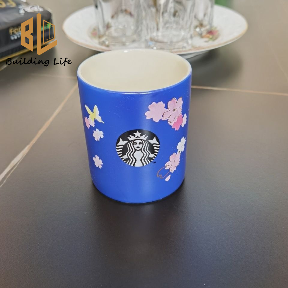 Starbucks แก้วมักเซรามิก ลายดอกซากุระ สีฟ้า 355 มล.