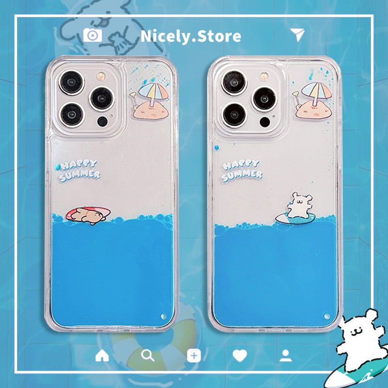 เคสโทรศัพท์มือถือแบบแข็ง มีทรายไหล กันกระแทก ลายสุนัขเซิร์ฟฟ์ สําหรับ iPhone 15 14 13 12 Pro Max 11 15Promax