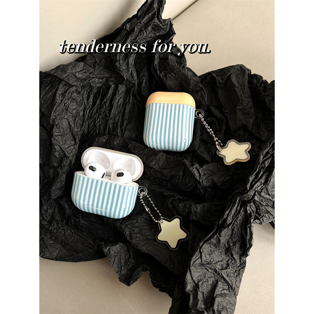 ลายทางสีเหลืองและสีน้ําเงินสําหรับ Airpods 1/2 3 Pro2 Pro3 Airpods4 耳机套装 无线蓝牙保护套 AirPods pro2 Pro3 3 4耳机保护套 - รูปที่ 4