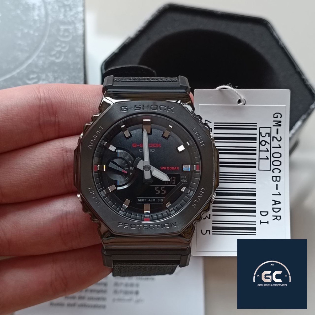Japan GM-2100CB-1A นาฬิกาสปอร์ต นาฬิกาแฟชั่นสแตนเลส สายผ้าสีดํา สายนาฬิกาเรซิ่น hp347