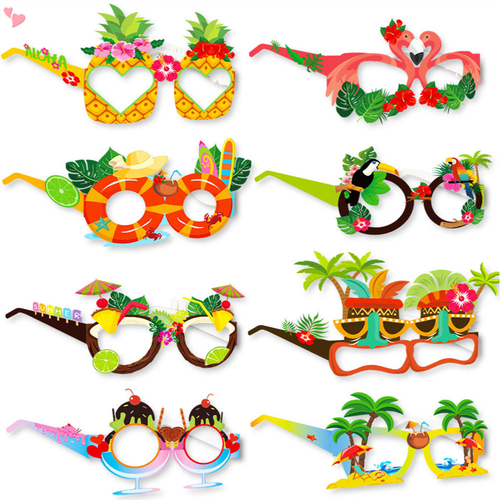 8 ชิ้น/16 ชิ้น Luau Tropical Party แว่นตากันแดดฮาวายตลกกระดาษแว่นตากันแดดชุดแฟนซี Props Party Favors ฤดูร้อน Party Photo Booth Props ฮาวาย Beach Themed อุปกรณ์ตกแต่ง
