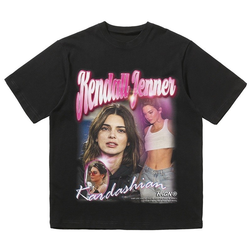 【S-5XL】เสื้อยืดคอกลมพิมพ์ลาย Kendall Jenner สำหรับผู้ชายและผู้หญิง