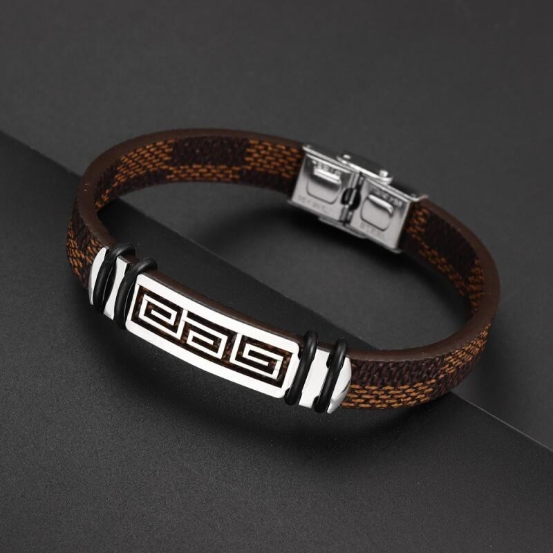 เครื่องประดับ สร้อยข้อมือ สายหนัง สเตนเลส รูปสัญลักษณ์ สไตล์พังก์ ฮิปฮอป สามารถปรับได้ แฟชั่นสําหรับผู้ชาย - รูปที่ 2