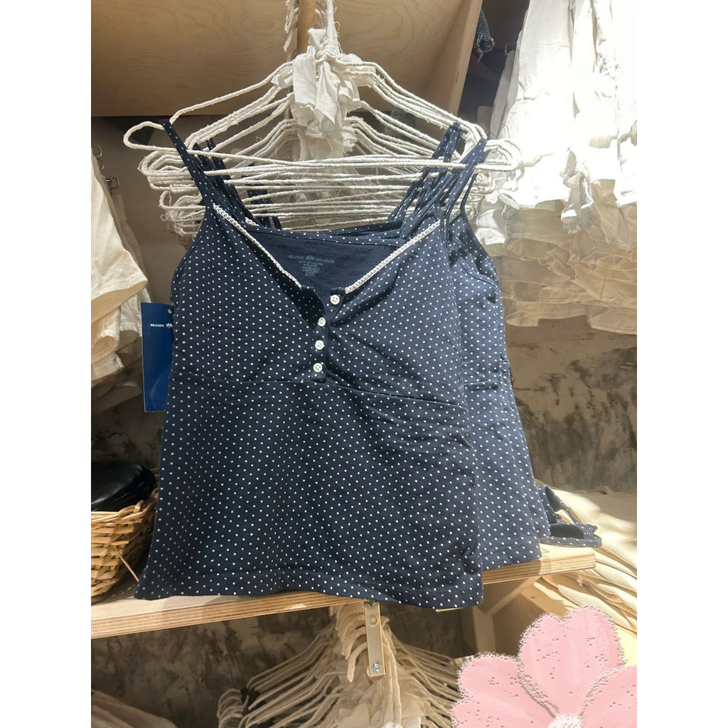 Brandy Melville Maillard ใหม่ เสื้อสายเดี่ยว ตัวสั้น ผ้าฝ้ายแท้ ลายจุด สไตล์ตะวันตก