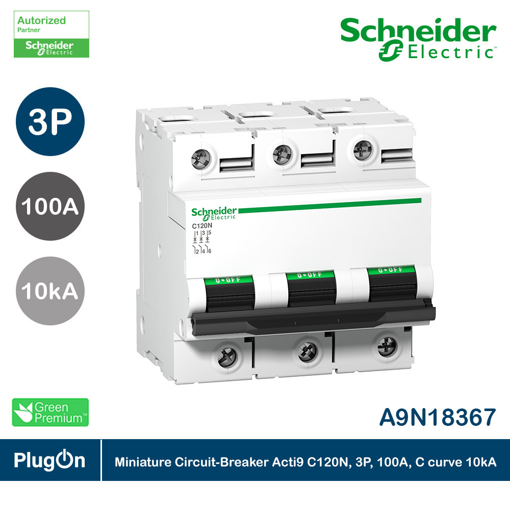 Schneider Miniature circuit breaker (MCB), Acti9 C120N, 3P, 100A, C curve |  A9N18367 | PlugOn