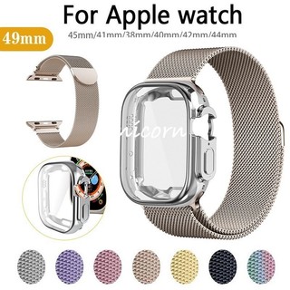 สาย Milanese + TPU สําหรับ Apple watch 10 9 8 7 41 มม.45 มม.Ultra/2 49 มม.ผู้ชายผู้หญิงสร้อยข้อมือโลหะสําหรับ iWatch 6 5 4 3 SE 46 มม.44 มม.40 มม.42 มม.