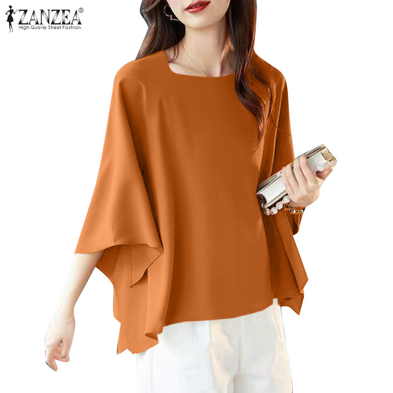 Zanzea เสื้อเบลาส์ลําลอง คอกลม แขน 3/4 ทรงหลวม สีพื้น สไตล์เกาหลี สําหรับผู้หญิง