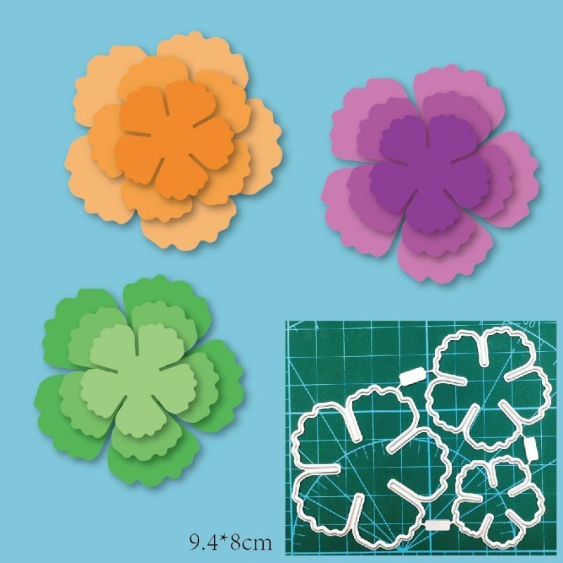 แม่พิมพ์ตัดโลหะคาร์บอน รูปกลีบดอกไม้ แบบนูน สามชิ้น Diy