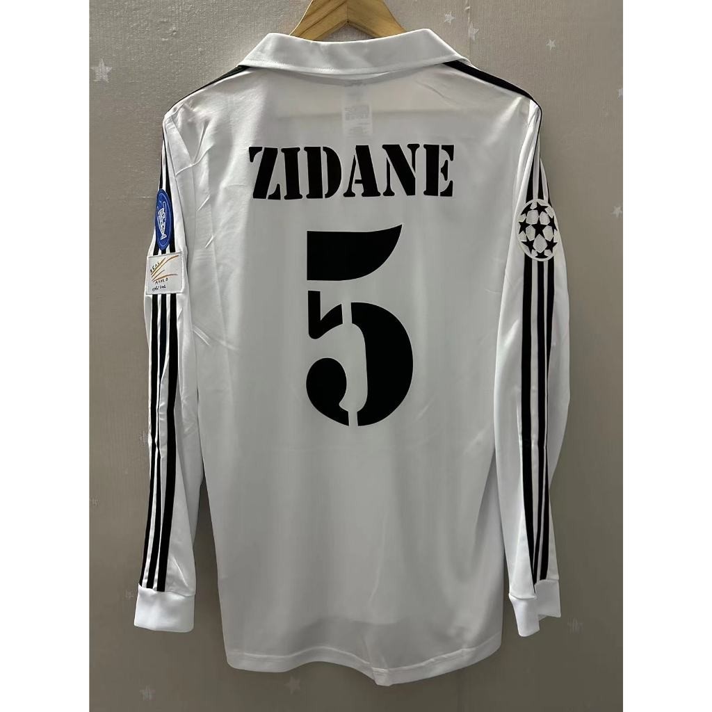 เสื้อกีฬาแขนยาว ลายทีมชาติฟุตบอล Real-Mad ZIDANE FIGO R.CARLOS UCL 01-02 ชุดเหย้า คุณภาพสูง สไตล์เรโทร