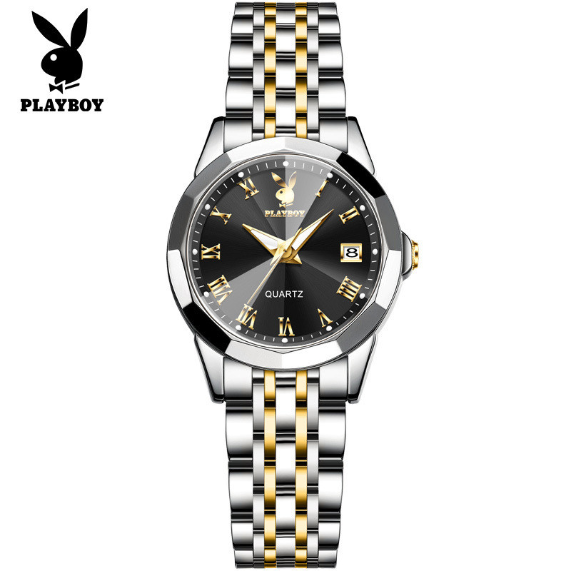 Playboy 3502 Simple Trendy Quartz Watch Calendar Steel Band Waterproof Ladies Watch (กล่องนาฬิกาเดิม)
