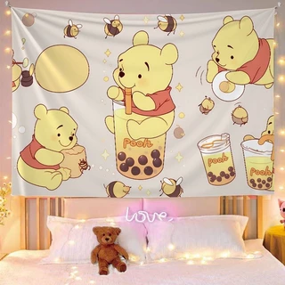 ผ้าพื้นหลังแขวนสไตล์ Winnie the Pooh INS น่ารัก สำหรับหอพักนักเรียน ห้องข้างเตียง ห้องนอน ผ้าแขวน
