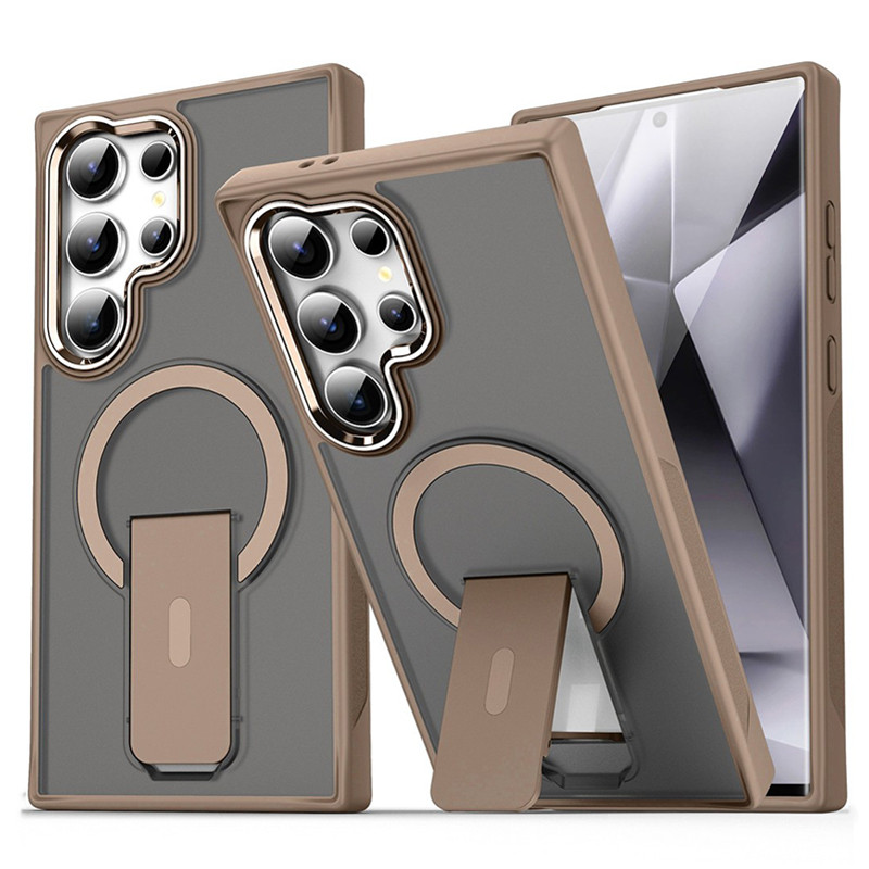 สําหรับ Samsung Galaxy S26 S25 S24 Plus S26 Ultra S25FE S24FE โลหะหรูหราเลนส์ Flip Bracket เคสโทรศัพท์แม่เหล็กโปร่งแสง Matte กันกระแทก Hard อะคริลิคฝาครอบ