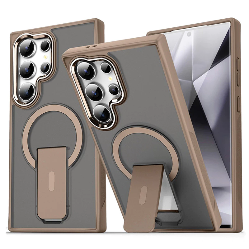 สําหรับ Samsung Galaxy S26 S25 S24 Plus S26 Ultra S25FE S24FE โลหะหรูหราเลนส์ Flip Bracket เคสโทรศัพท์แม่เหล็กโปร่งแสง Matte กันกระแทก Hard อะคริลิคฝาครอบ
