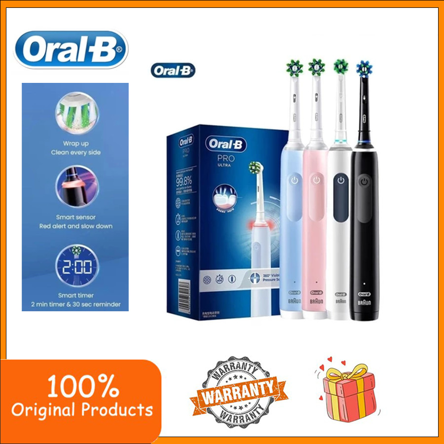 Oral-B Pro4 Ultra Electric Toothbrush 3D Sonic Round Head Deep Cleaning Gum Massage 4 Modes Pressure Sensing with 30s Reminder